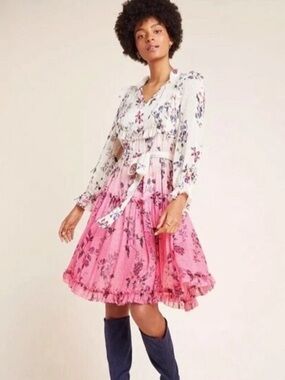 Anthropologie Dip-Dyed Floral Dress